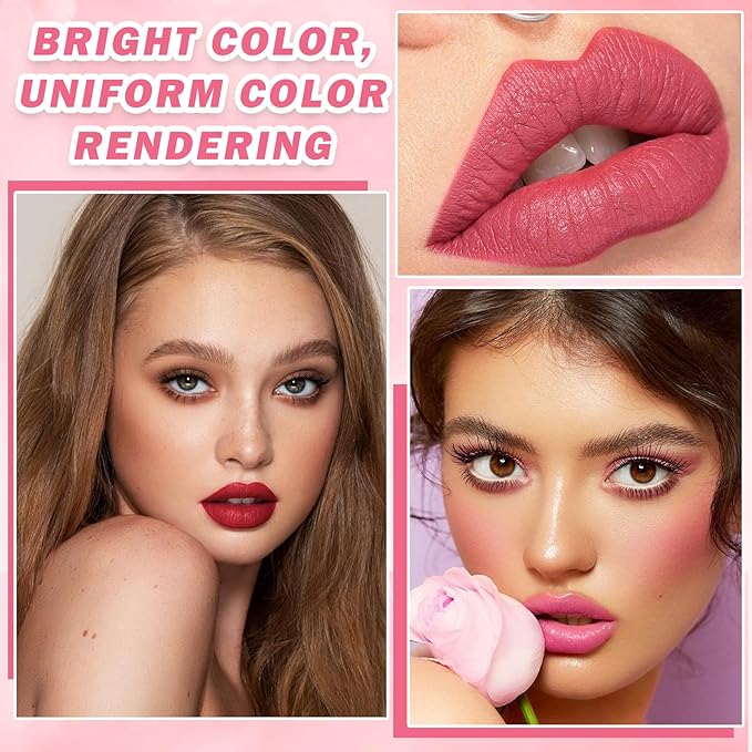 2PCS Velvet Lip Gloss Set, Multipurpose Liquid Lipstick - Long Lasting Waterproof, Non-Sticky, Lip & Cheek Tint - Set C