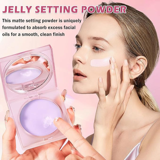 Oil Control Pressed Setting Powder,Jelly Pressed Powder for Face Makeup,Soft Focus Blurring Setting Powder Finishing Powder Makeup,Matte Polvo Traslucido Maquillaje Para Mujer