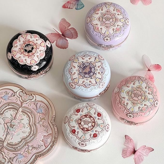 Flower Knows Butterfly Cloud Collar Rouge Box Highlighting & Blush Duo Powder 01 Rouge Snow+Butterfly Cloud Collar Angled Powder Brush Pearly Moonlight