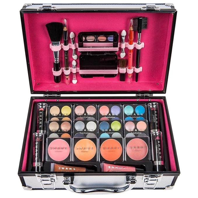 BRAND NAME Carry All Makeup Train Case with Pro Makeup and Reusable Aluminum Case - Silver