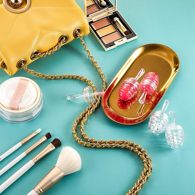 18 Pieces Empty Lip Gloss Tubes Honey Pots Shaped Plastic Gloss Container Mini Clear Refillable Lip Balm Bottle Container with 2 Pieces Plastic Funnels for Women DIY Cosmetics, 6 ml