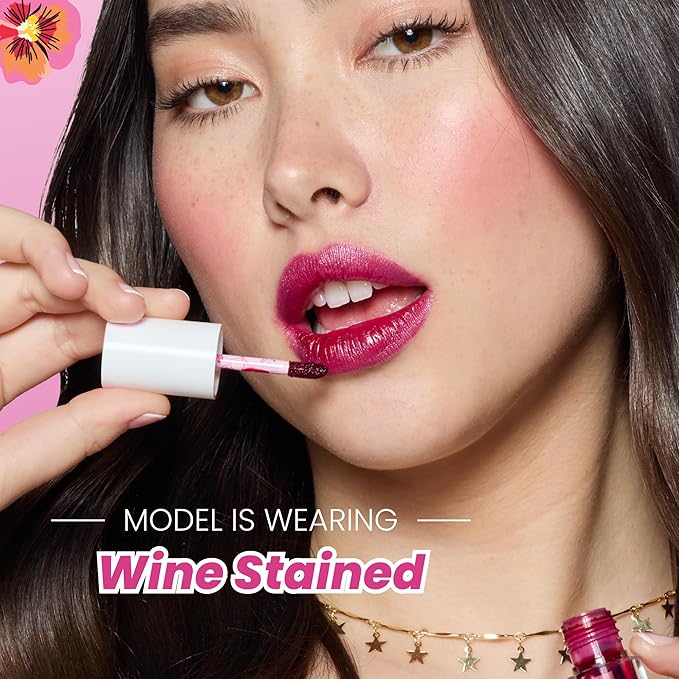 Blossom Lip Gloss Color Lock Lip Stain & Tint, Hydrating, Longlasting, Buildable, Non Drying, Smudgeproof + Transfer Proof, Made in USA with Doe Foot Applicator, 0.14oz, Wine Stained