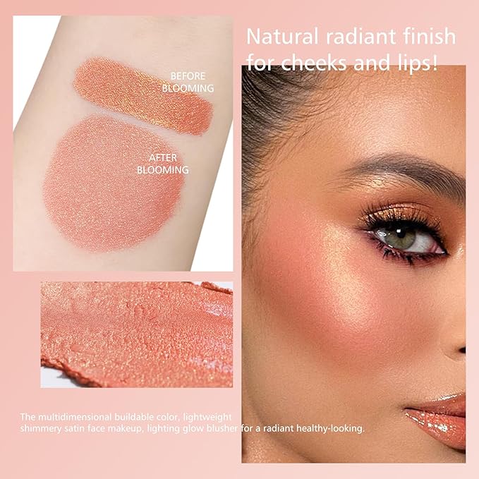 KYDA Marble Liquid Blush, Radiant Marbleized Blush for Cheek, Multidimensional Buildable Color, Lightweight Shimmery Satin Face Makeup, Lighting Glow Blusher, 02 Sunset Glow
