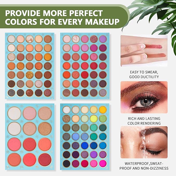 4 Pages Multicolor Makeup Palette with Book Design | Foldable and Portable | Blush Eyeshadow Highlight Contour | High Pigmentation Waterproof Smooth Texture | Unleash Your Inner Makeup Artist