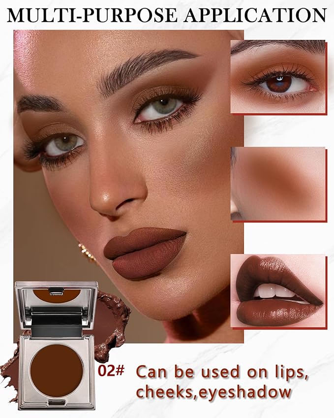 Long Lasting 2-in-1 Creme Cheek Blush + Lip Stain Lipstick, High Pigmented Tinted Lip Balm Blusher with Brush,Hydrating Cream Texture for Cheek,Eye & Lip Tint, Women's Day Makeup Gift for Women-02