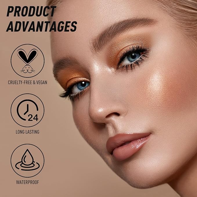 Highlighter Makeup Palette Face Body Shimmer Glitter Illuminator Highlighter Make up Kit Long Lasting Highly Pigmented Highlighters Makeup Palette #4 Rose Champagne