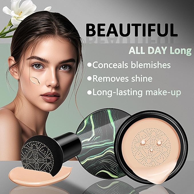 Air Cushion CC Cream Mushroom Head Foundation, Mushroom Head Air Cushion CC Cream, Moisture Cushion Foundation, Moisturizing BBCream Makeup Long Lasting Matte Concealer (Natural, 1 PCS)