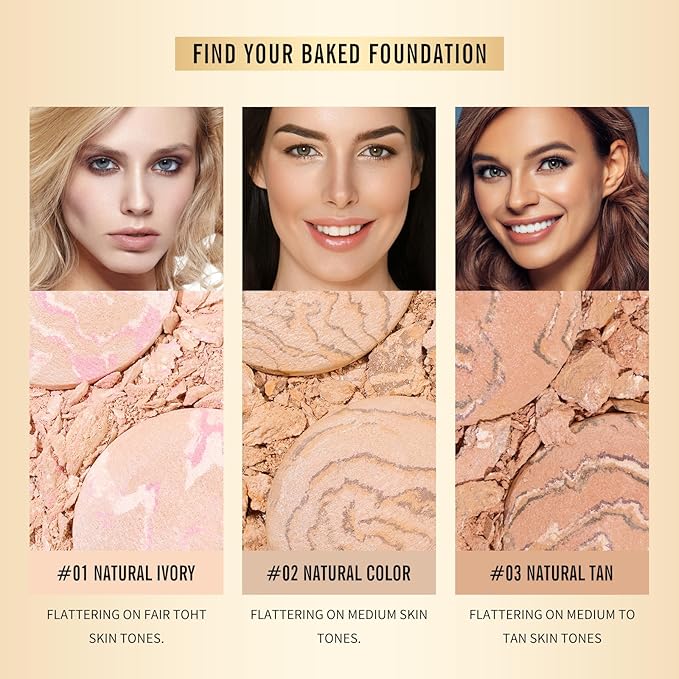 KIMUSE Baked Foundation, Brighten Color Correcting Powder Foundation, Lighting Glow Baked Foundation for Mature Skin, Buildable Coverage, Radiant Natural Finish
