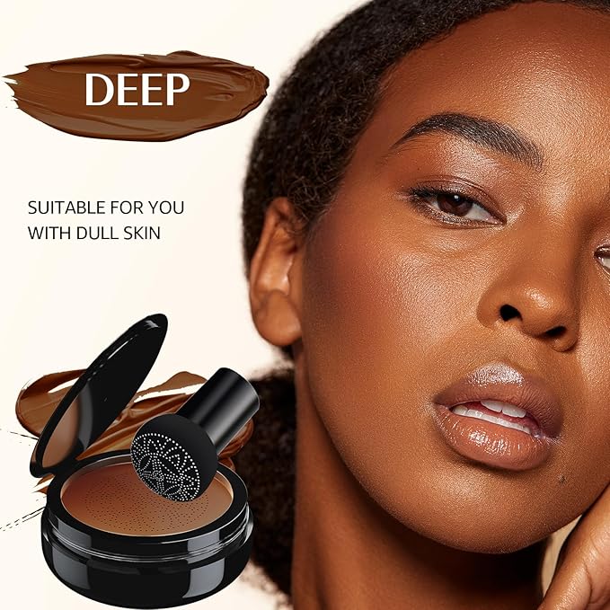 Mushroom Head Air Cushion CC Cream - BB Cream Foundation Makeup Concealer Moisturizing Oil Control, Long-Lasting & Waterproof, Easy Makeup Even Skin Tone (Deep, 3.21 Ounce (Pack of 1))