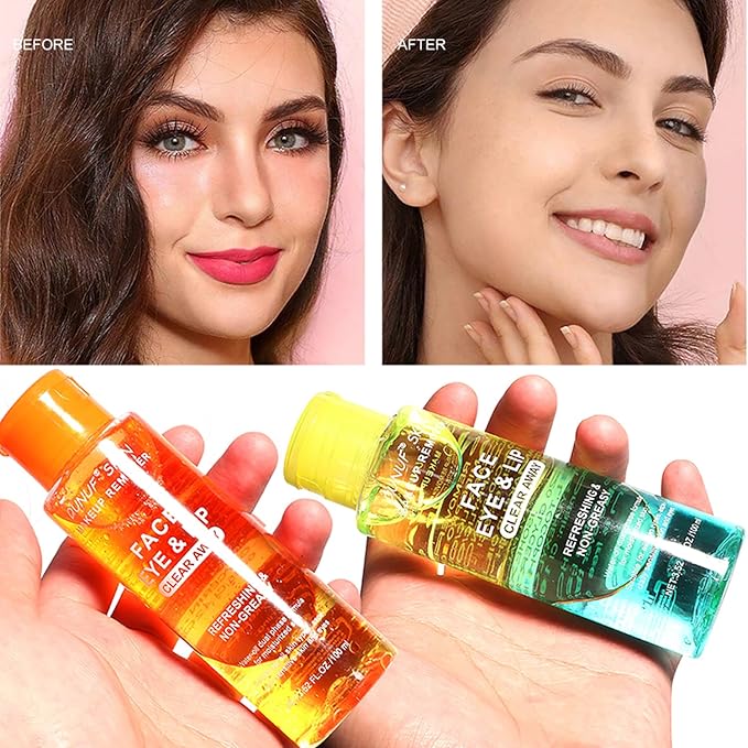 Oil-Free Dual Phase Makeup Remover – Gentle on Sensitive Eyes, Removes Waterproof Makeup | Moisturizing 3-in-1 Formula (100ml ORANGE)