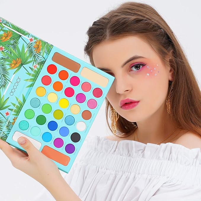 docolor Eyeshadow Palette Shimmer Matte Highly Pigmented Eye Shadow Natural Warm Glitter Long Lasting Waterproof, Professional Contour & Highlight Powder Tropical Makeup Palette (34 Color)