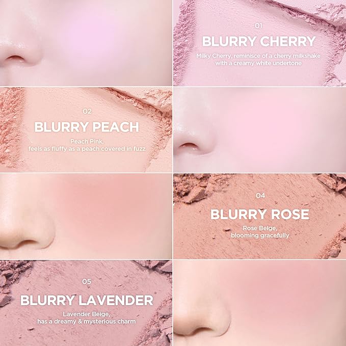 lilybyred Luv Beam Blur Cheek | Heart-Shaped Korean Powder Blush, Silky Texture, Lightweight, Soft Blurring Matte Finish, Long-Lasting, Natural Flush, Floral Woody Scent, 0.14 oz. (04 Blurry Rose)
