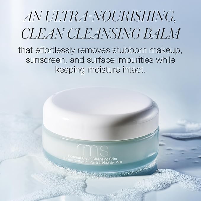 RMS Beauty Coconut Clean Cleansing Balm - Balm to Oil Cleanser with Organic Coconut Oil, SPF & Makeup Remover, Silicone-Free Hydrating Facial Cleanser, Hypoallergenic, Clean Beauty