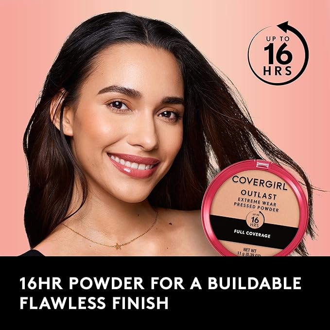 COVERGIRL Outlast Extreme Wear Pressed Powder, Face Powder, Natural, 0.38 Fl Oz, Pressed Powder, Full Coverage Powder, Finishing Powder, Lightweight, Controls Shine, Variety of Shades (Pack of 2)