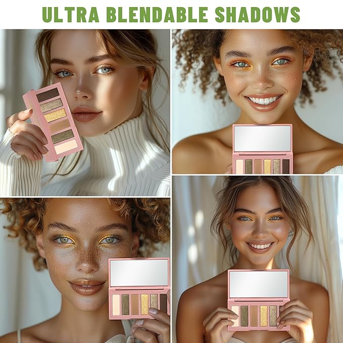 2PCS 6 Colors Mini Naked Eyeshadow Palette Makeup Set Neutral Nude Eye Shadow Blush-colored & Olive-colored Matte Shimmer Make Up Pallet with Mirror Highly Pigmented Travel Size Gift Kit