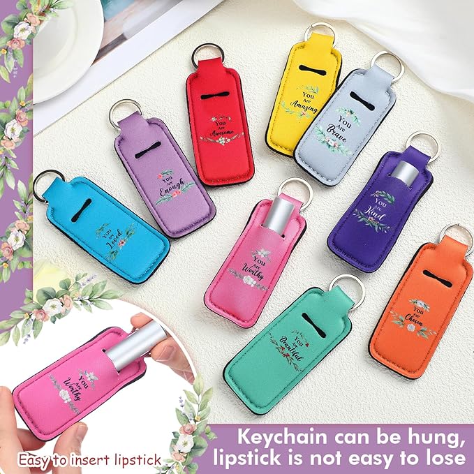 Ctosree 40 Pcs Inspirational Theme Lipstick Holder Lip Balm Holder with Portable Clip on Lip Gloss Sleeve Pouch Pocket for Employee Nurse Mother Teachers(Multicolor)