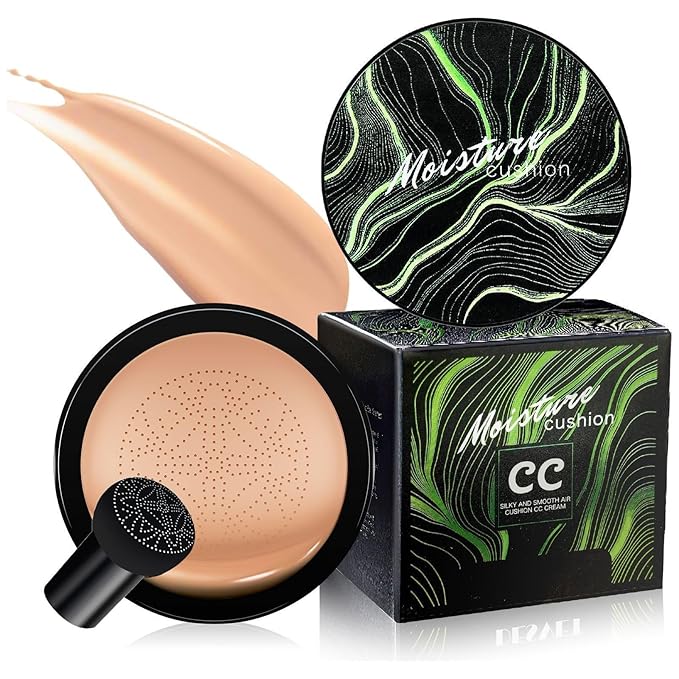 Mushroom Head Air Cushion CC Cream - Long-Lasting & Brightening Color Changing Foundation for Older Women, Waterproof & Moisturizing Full Coverage for Mature Skin (Nude)