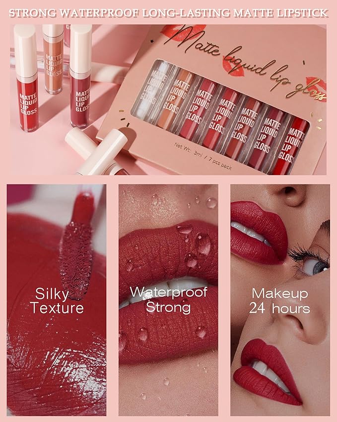Matte Liquid Lipstick, Nude Red Velvet Lipstick Moisture Smooth Lip Stain Tint, 24H Stay Matte Lipstick, Non-Stick Cup Not Fade Long Wear Waterproof Lip Gloss Lipstick Gift for Women Girls-02#