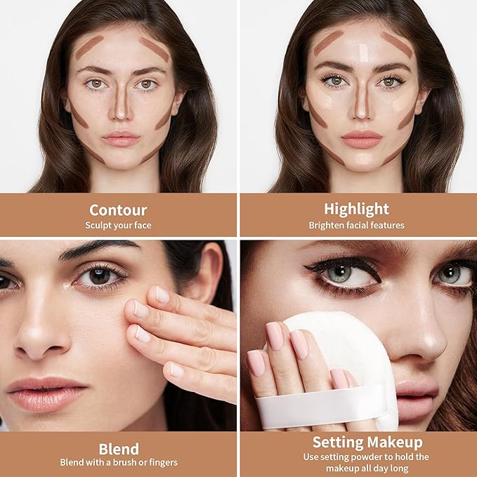 FV 2PCS Cool Toned Contour & Highlighter Stick, Blendable & Natural Finish Liquid Contour Makeup Set, Long Lasting & Creamy Texture Face Illuminator & Shaping Stick, Cruelty-free & Vegan, 01&04