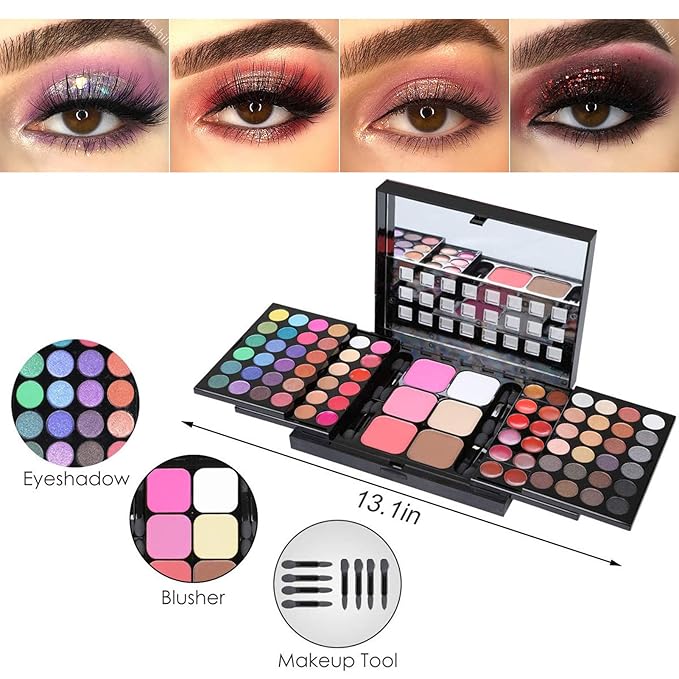 All in One Makeup Valentine's Day Gifts Kit for Women, Professional 78 Colors Combination Palette Makeup Set Include 48 Eyeshadow,18 Lip Gloss,3 Blusher,6 Concealer,3 Contour Powder,8 Brushes,1 Mirror