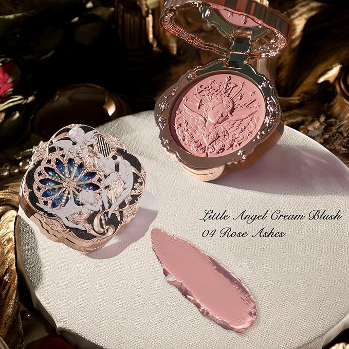 Flower Knows Little Angel Cream Blush 04 Rose Ashes+Butterfly Cloud Collar Angled Powder Brush Frosty Wisteria