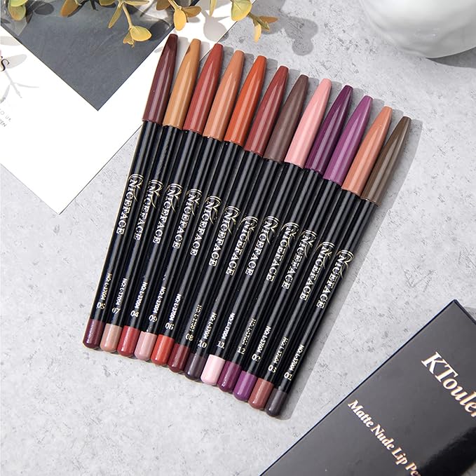 12 Pcs Matte Lip Liner Pencil Set, Smooth Waterproof Long-Lasting Fade Resistant Lip Pencil Makeup Gift Set for Women and Girls