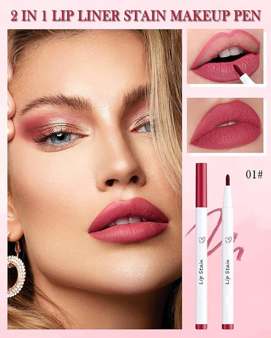 Lip Liner Stain Pen-1Pcs Red Liquid Lip Stain Tint,Longlasting Waterproof Smudgeproof Lipstick Lipcolor,Precise Chisel Tip Smooth Lipgloss Lipstain Pen,Mother's Day Makeup Gift for Women Girl-01