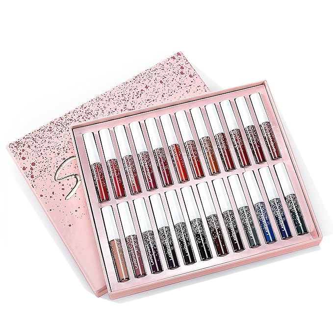 Petansy 24 Colors Liquid Matte Lipstick Set Waterproof Long Lasting Lip Gloss Set Beauty Cosmetics Makeup Kit with Gift Box (red, 24)