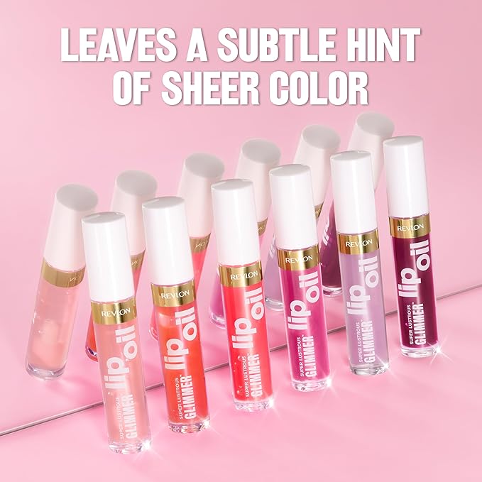 Revlon Super Lustrous Glimmer Lip Oil, Moisturizing & Tinted, Shiny Finish, Made with Plant-Based Squalane, 004 Gone Rose, 0.13 fl oz
