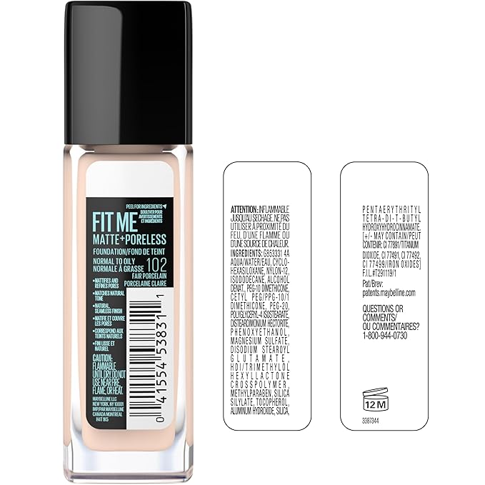 Maybelline Fit Me Matte + Poreless Liquid Foundation + Fit Me Mattifying Primer Makeup Bundle, Includes 1 Foundation in Porcelain and 1 Primer