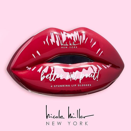 Nicole Miller Lip Gloss Collection Shimmery Glosses for Women and Girls Long Lasting Color Set with Rich Varied Colors, Better Not Pout Red, 4 Count (Pack of 1)