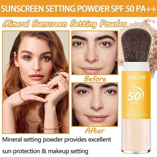 Mineral Sunscreen Setting Powder SPF 50 PA++,Breathable Sun Screen with Brush,Lightweight Long Lasting Oil Control Face Sunscreen,Matte Concealer Setting Powder for All Skin Types