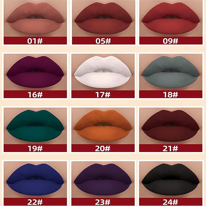12PCS Matte Liquid Lipstick Set Non-Stick Cup and Not Fade Pigmented Lipstick Long-Lasting Waterproof Velvet Lipgloss Kit Makeup for Girls and Women (Set 02)