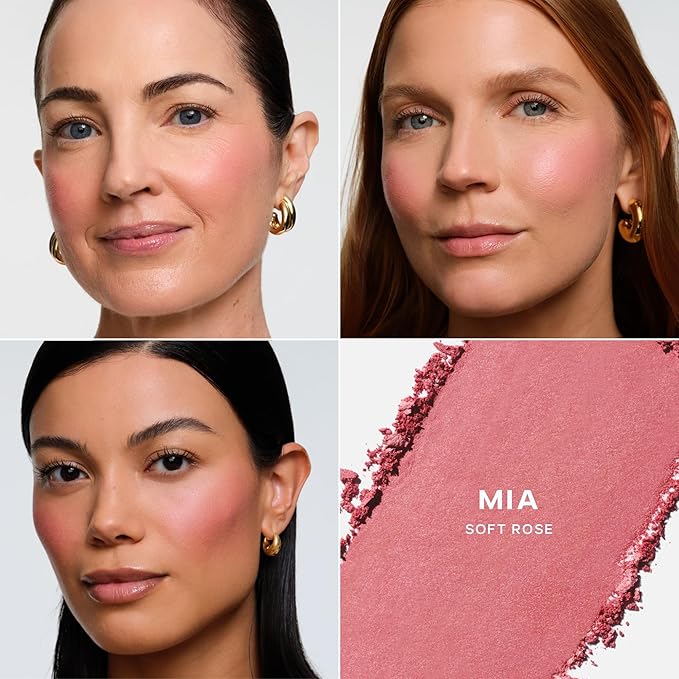 Saie SuperSuede Baked Blush - Talc-Free Powder Blush for All Day Wear - Enriched with Plant-Derived Squalane + Glycerin to Help Moisturize Dry Skin - Mia (.01 Ounce)