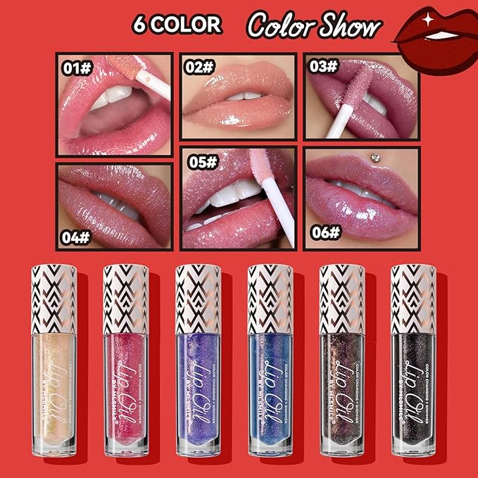 Boss Up Color Changing Lip Oil, Shimmering Temperature Color Changing Lip Gloss Tinted Lip Stain, Long Lasting Nourishing Moisturizing Lip Glow Oil for Lip Care (02#)