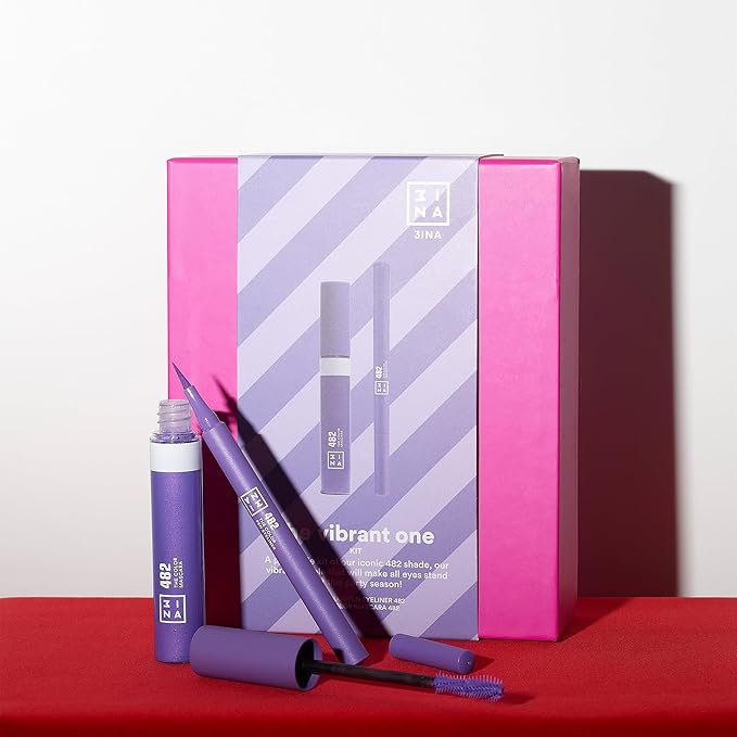 3INA MAKEUP - The Vibrant One Kit - Purple - Perfect Purple Set - The Colour Pen Eyeliner 482 + The Colour Mascara 482 - Durable and Bright Colour - Makeup Set - Vegan - Cruelty Free