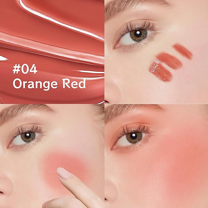 Velvet Liquid Blush - Soft Cream Face Blusher Stick, Natural Long-Wearing Skin Tint Blush - Orange Red