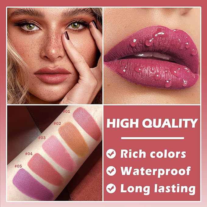AWCCXMYM 5Pcs Lip Stain Peel Off Lip Tint Stain Matte High Pigment Longlasting Lightweight Peelable Lip Liner Stain for Natural Gloss All Day