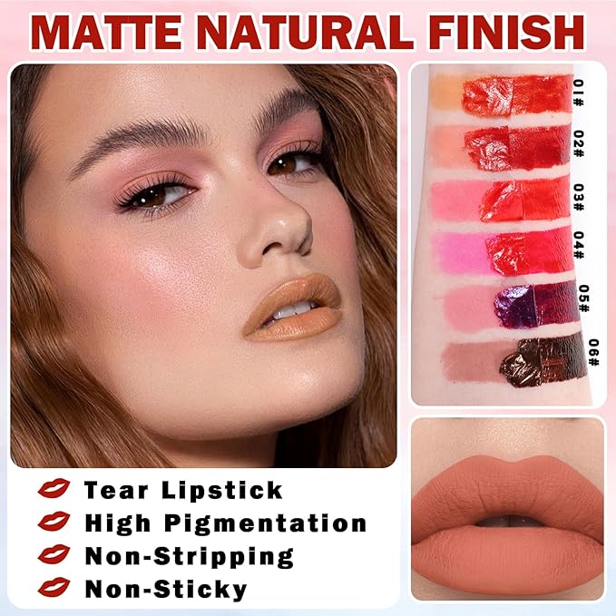 AIUEO 2 Colors Peel Off Lip Stain Peel Off Lip Tint Stain Matte Lip Tattoo Peel Off Long Lasting Waterproof Lip Peel Off Stain Non-Stick Cup Peel Off Lip Stain (01+02)