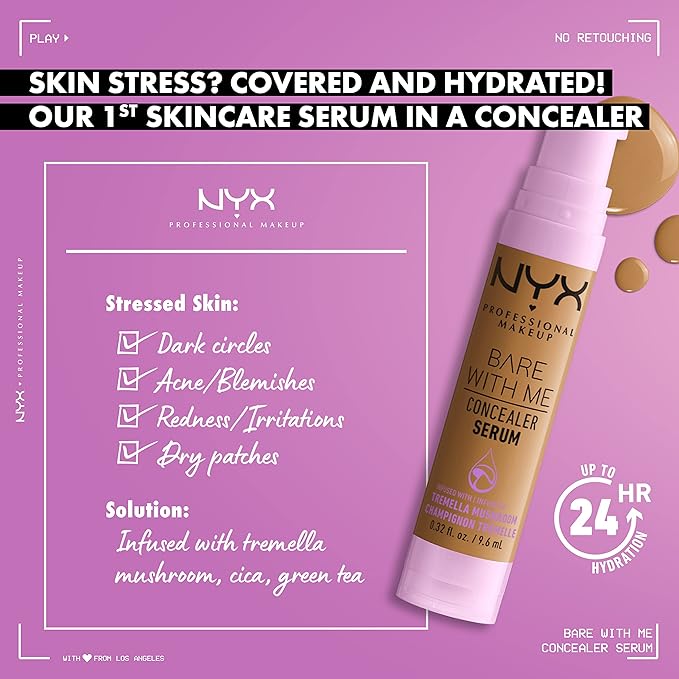 NYX PROFESSIONAL MAKEUP Bare With Me Concealer Serum, Concealer Makeup For Up To 24Hr Hydration - Deep Golden