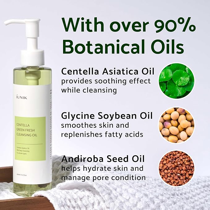 IUNIK Centella Asiatica Cleansing Oil Makeup Sunscreen Remover Mild Cleanser & Tea Tree Relief Facial Toner Vegan Breakout Blemish Acne Control Gentle Soothing Moisturizing Calming Korean Skincare