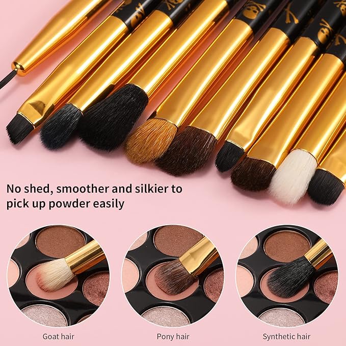 docolor 10Pcs Eye Makeup Brushes Skull Printed Eyeshadow Makeup Brush Set and Blue Eyeshadow Palette 9 Colors Gemstone Shadow Palette Highly Pigmented Mattes Shimmers Long-Lasting Makeup Palette