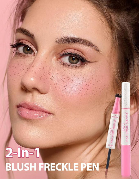 Freckle Pen and Liquid Blush Makeup Set, Freckle Stamp, Freckle Blush Liquid Pencil with Powder Puff, Freckles Tattoo, Waterproof Quick Dry Long Lasting, Natural Sun-kiss Face Makeup #01