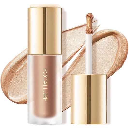 FOCALLURE Shimmer Liquid Highlighter, Smooth Cream Formula and Non-greasy Finish,Delivers a Natural Glow, Long Lasting Illuminator Highlighter Face Enhancing Makeup,CP01 Miracle Focus