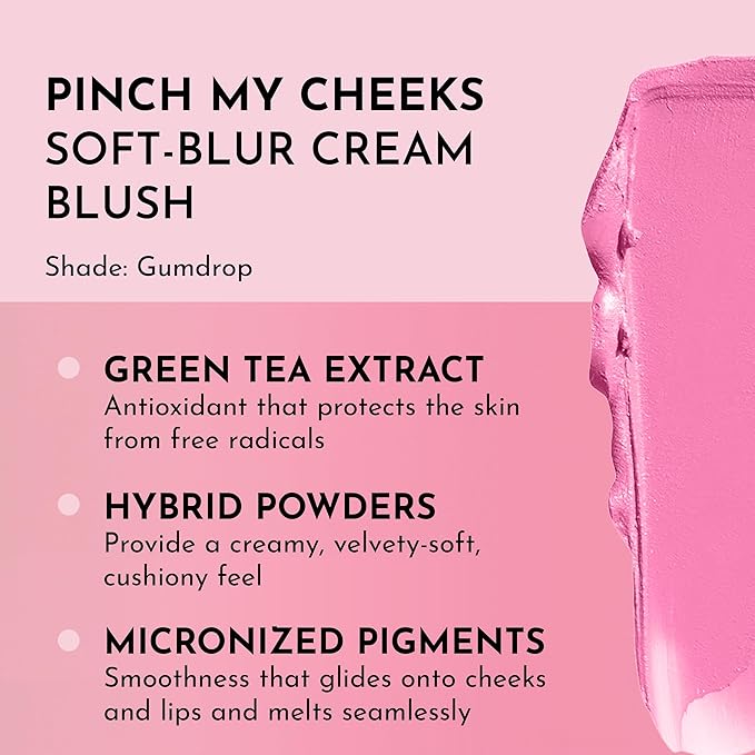 Pinch My Cheeks Soft-Blur Cream Blush - Gumdrop - Premium Blush with Natural Ingredients to Re-Energize and Protect the Skin While Imparting a Soft, Cloudy Finish - 0.18 oz