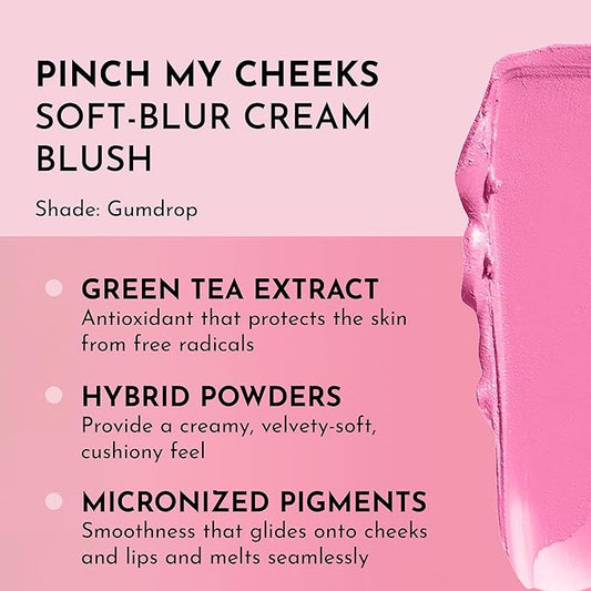 Pinch My Cheeks Soft-Blur Cream Blush - Gumdrop - Premium Blush with Natural Ingredients to Re-Energize and Protect the Skin While Imparting a Soft, Cloudy Finish - 0.18 oz