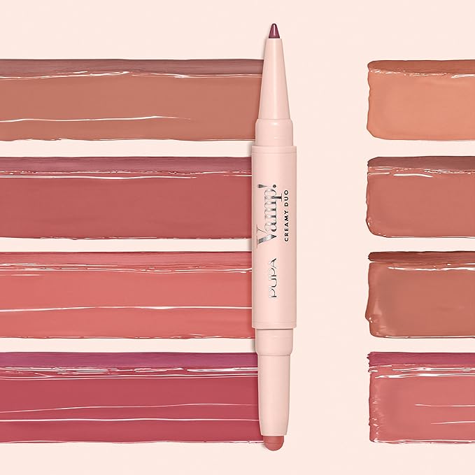 Pupa Milano Vamp! Creamy Duo, 002 Medium Nude, 1 Pc - 2 in 1 Lipstick and Lip Pencil - Long Lasting - Lightweight - No-Transfer - Smooth Texture - Highly Pigmented