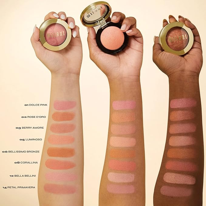 Milani Baked Blush, Powder Blush for Cheeks, Cruelty Free Makeup - Shape, Contour & Highlight Face for a Shimmery or Matte Finish -Luminoso