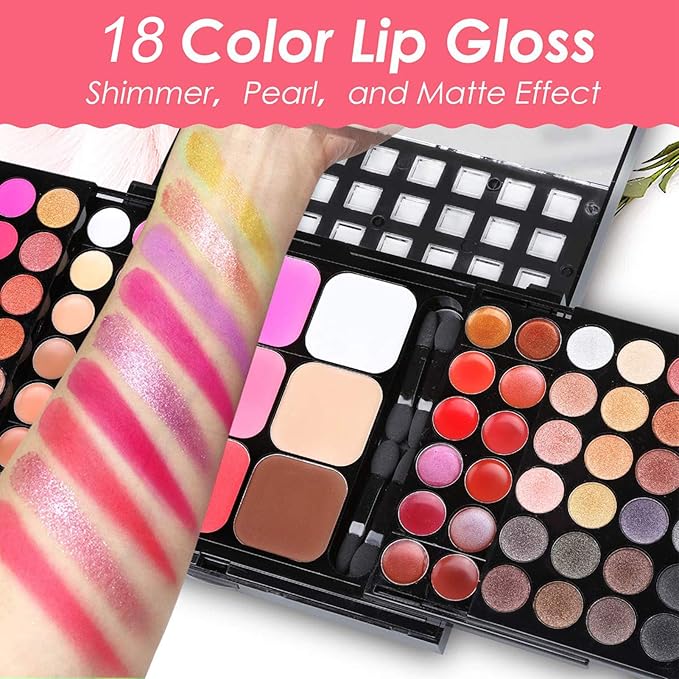 All in One Makeup Valentine's Day Gifts Kit for Women, Professional 78 Colors Combination Palette Makeup Set Include 48 Eyeshadow,18 Lip Gloss,3 Blusher,6 Concealer,3 Contour Powder,8 Brushes,1 Mirror