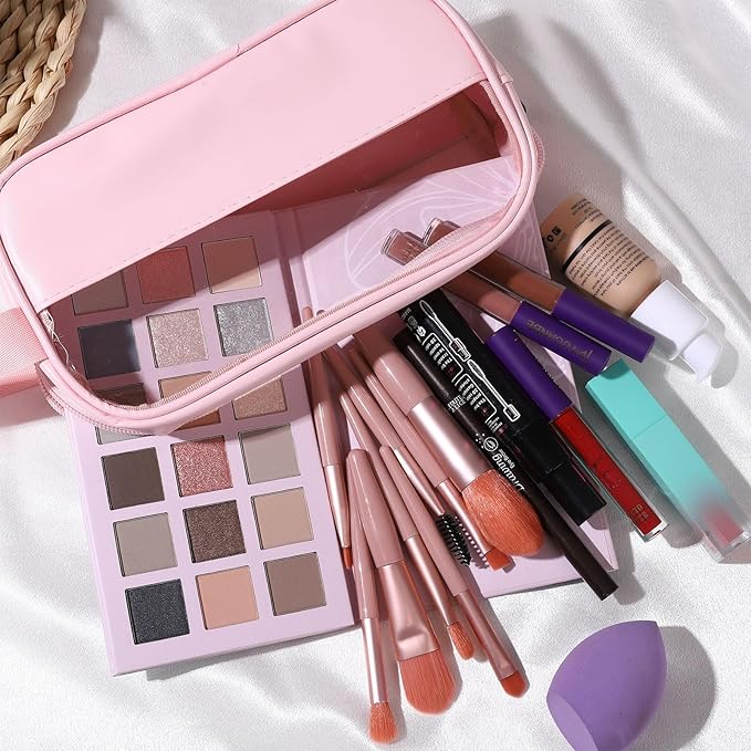 Full Makeup Kit for Women, 18 Color Eyeshadow, 3 Color Lipstick, Blush Oil, Mascara, Liquid Eyeliner, Eyebrow Pencil, Foundation, Sponge, Makeup Bag and 8pcs Makeup Brush